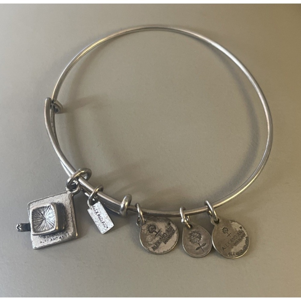 Vintage Alex And Ani Adjustable Bracelet‎ 5 Charms 5 To 7 Inches